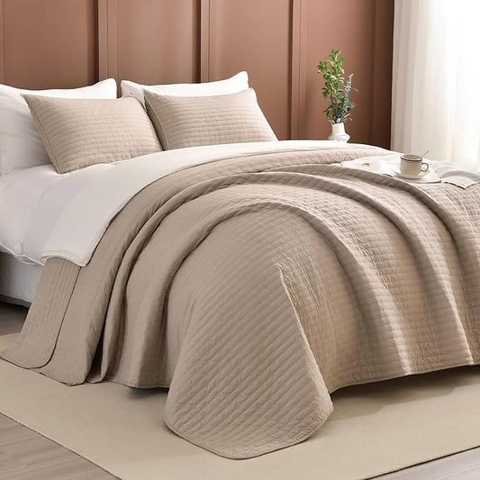 Lady Ann Cal King Bedspreads Set 118“x106”, Linen Feel King Size Quilt Set for Bed, Lightweight & Soft Farmhouse Coverlet All Season Quilted Bedding Sets 3Pcs (1 Soft Quilt and 2 Pillowshams)