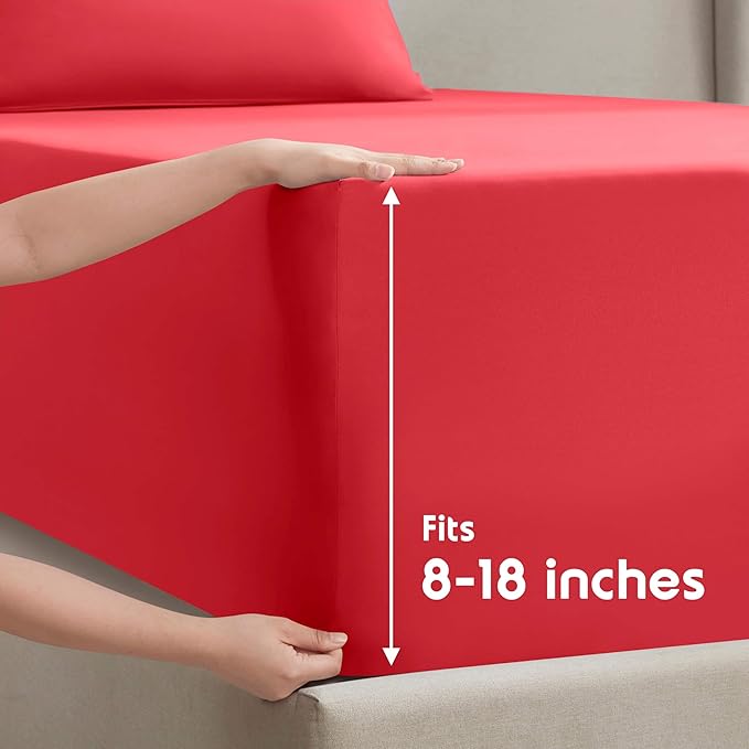 Nestl Short Queen Sheet Set - 1800 Ultra-Soft Microfiber - Double Brushed - Deep Pockets - Easy Fit - 4 Piece Set - Bed Sheets (Short Queen, Red)
