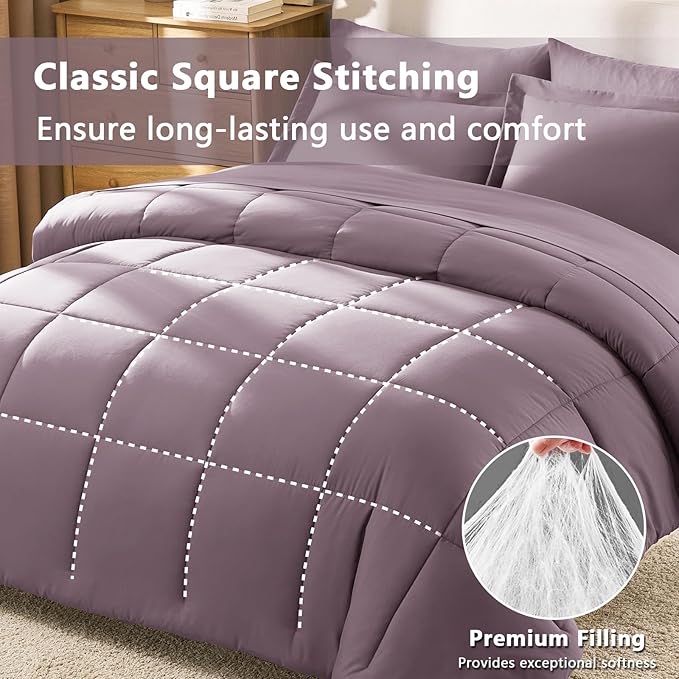 CozyLux Full Size Comforter Sets Dusty Purple - 7 Pieces Bed in a Bag Full, Oeko-Tex Certified Bed Set, All Season Soft Bedding Set with Down Alternative Comforter, Sheets, Pillowcases & Pillow Shams