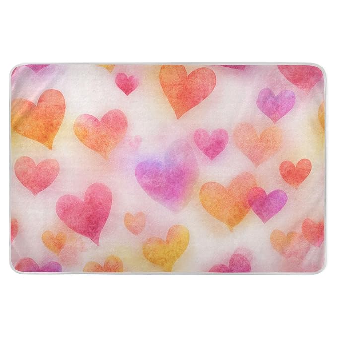 Waterproof Bed Pad Reusable Changing Pad Toddler Mattress Protector Large Pee Pad Baby Diaper Pad Soft Washable Liner Valentine Watercolor Heart Pink