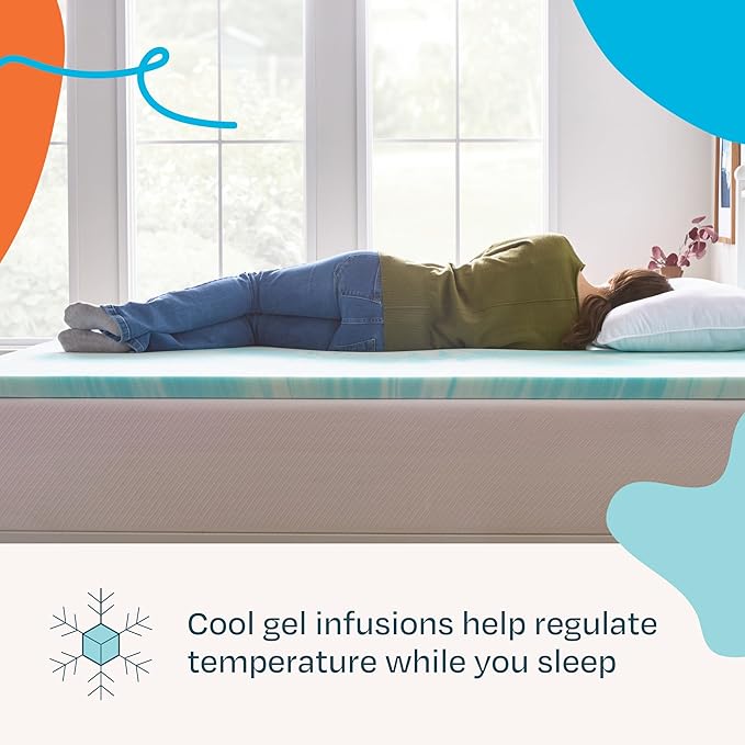 Linenspa 2 Inch Swirl Gel Memory Foam Mattress Topper, Twin Size – Cooling Gel Infused, Ventilation Holes – Pressure Relieving Bed Topper – CertiPUR Certified