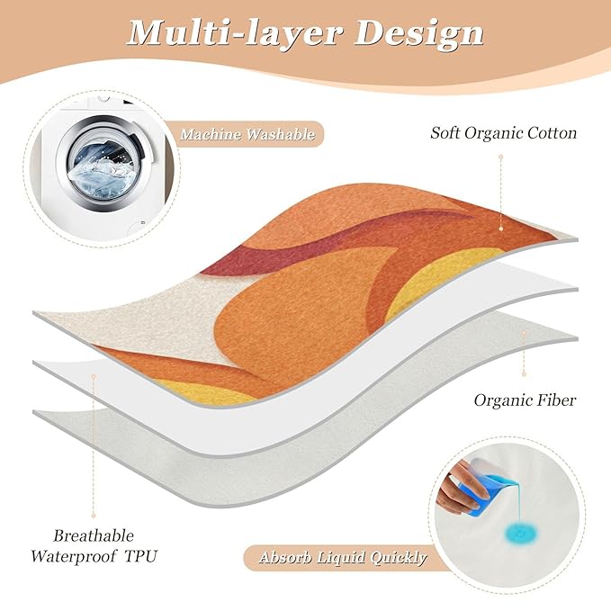 Waterproof Bed Pad Reusable Changing Pad Toddler Mattress Protector Large Pee Pad Baby Diaper Pad Soft Washable Liner Orange Abstract Hearts