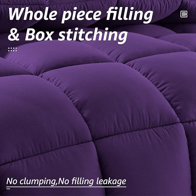 HYLEORY All Season Twin Size Bed Comforter - Cooling Goose Down Alternative Quilted Duvet Insert with Corner Tabs - Winter Warm - Machine Washable - Purple