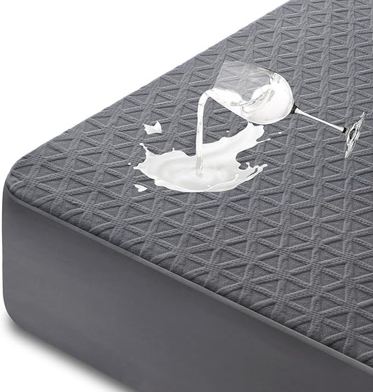 Premium Waterproof Mattress Protector Twin Size, Breathable Bed Cover 3D Air Fabric Cooling Mattress Pad Cover Smooth Soft Noiseless Washable, 8''-21'' Deep Pocket (Gray)