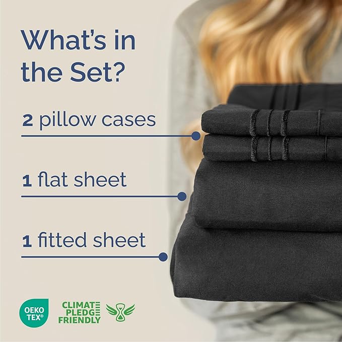 Cal King Size 4 Piece Sheet Set - Comfy Breathable & Cooling Bed Sheets Set - Hotel Luxury Bedding for Women, Men, Kids, Teens, Boys & Girls - Deep Pockets, Ultra-Soft, Wrinkle Free - Oeko-Tex - Black