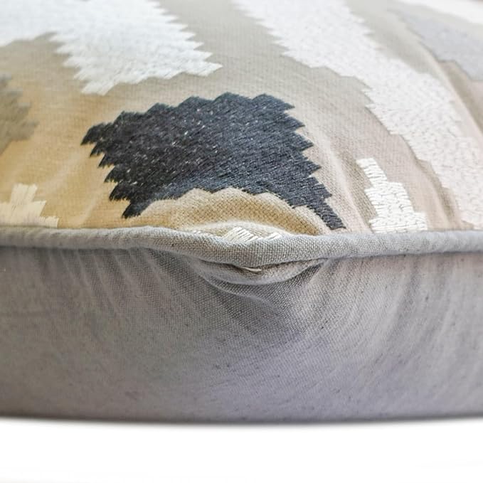 The HomeCentric King/Queen/Twin Beige Decorative Bed Runner King 90"x18" Bed Runner with Two Pillow Cover, Embroidery,Aztec Bed Scarf on Linen Fabric - Thread Tale