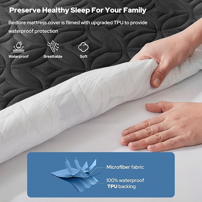 BEDLORE Waterproof Mattress Protector, California King Size Mattress Pad with Deep Pocket 6"-18" Depth, Soft Noiseless Dirt-Proof Bed Mattress Cover Washable for Home, Bedroom, Hotel (Black)