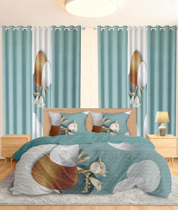 Bedspreads and Matching Curtains 1 Bedspread 2 Pillowcases 2 Print Curtains 4 Solid Curtains Cal King Comforter Set with Curtains California King Bed in a Bag Set Easy Care Microfiber RV
