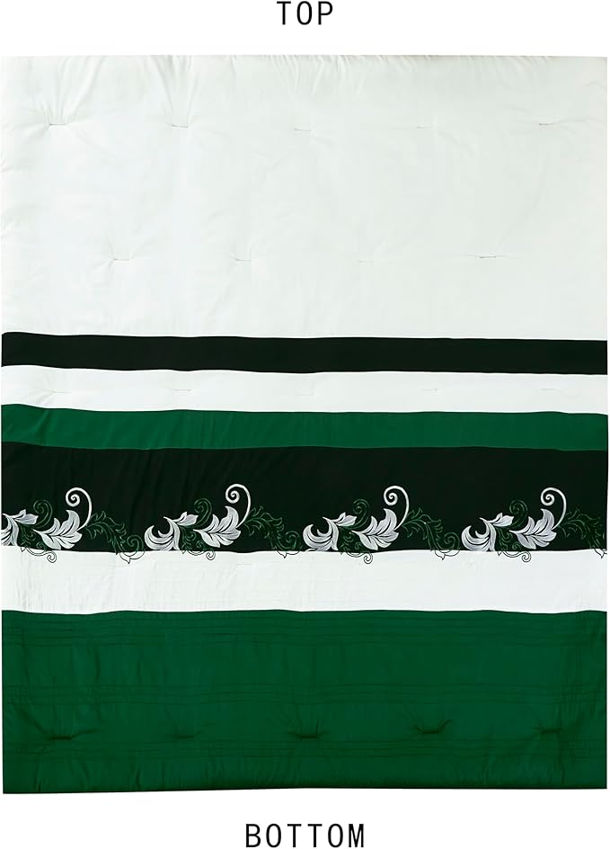 Chezmoi Collection Napa 7-Piece Luxury Leaves Scroll Embroidery Bedding Comforter Set (Queen, Green/Black/Cream)
