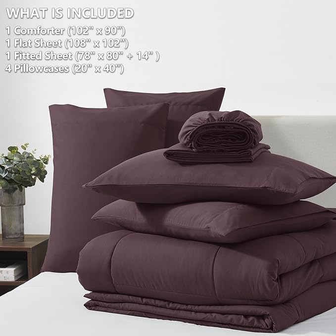 CozyLux King Size Comforter Set Cocoa Powder, 7 Pieces Bed in a Bag, Cocoa Powder Comforter King Size, All Season Bedding Sets with Stitch Quilted Comforter, Flat Sheet, Fitted Sheet, Pillowcases