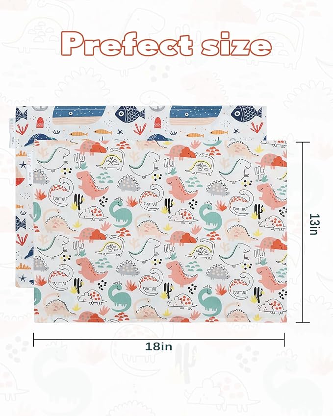 ALVABABY Toddler Pillowcases 2 Pack Organic Cotton Kids Pillow Cover Fit 13"x 18" or 12"x21" Envelope for Girl Boy Sleepy Travel