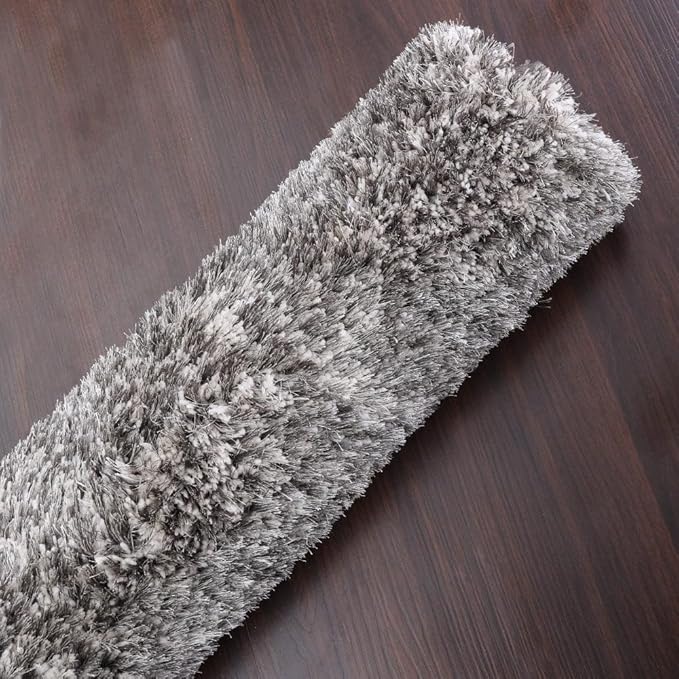 Hand Tufted SHAG Polyester ECO-Friendly Area Rugs - 5'x8', Rectangle, Gray White, Solid Plain Design, High Pile Thick Handmade Anti Skid Rugs for Living Room, Bed Room K00111