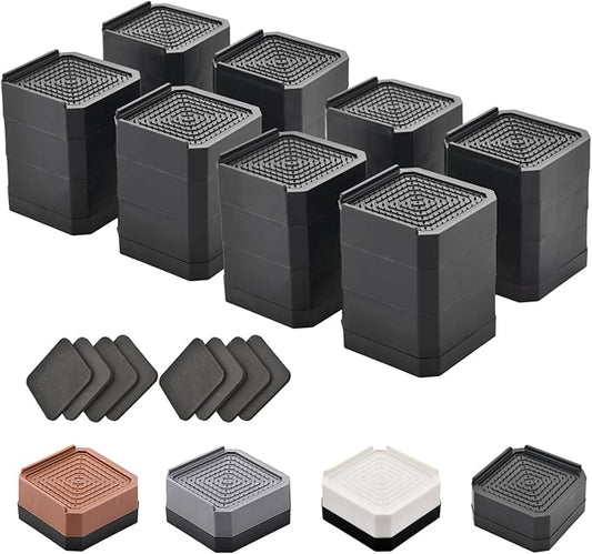 Bed Risers Furniture Risers Heavy-Duty Rectangular Adjustable Block 8 Pack Lift to 3 inches and 4.3 inches Desk, Sofa, Chair Legs, Refrigerator, Washing Machine Support up to 4000 pounds