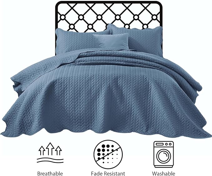 IR Imperial Rooms Twin Quilt Bedding Set (68” x 86”) - Bulk Pack of 10 Wholesale for Hotels, Guest Bedroom & Airbnbs - Lightweight Microfiber Reversible Embossed Quilts Bedspreads (Light Blue)