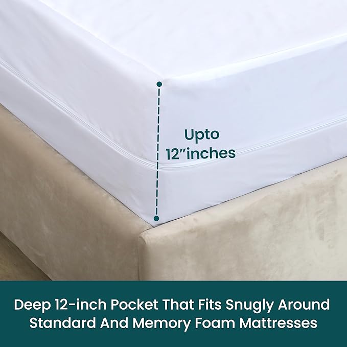 Zippered Mattress Encasement, Twin Size Waterproof Mattress Protector, Breathable & Noiseless Absorbent 6-Sided Mattress Cover