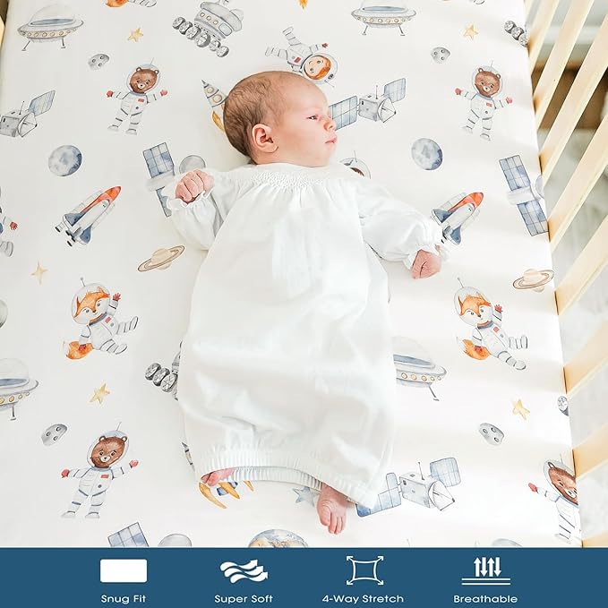 GRSSDER Stretch Ultra Soft Jersey Knit Fitted Crib Sheets Set 2 Pack, Universal Fit All Standard Crib Mattress Pads Safe and Snug, Crib Fitted Sheet with Deep Pocket, Original Design for Baby