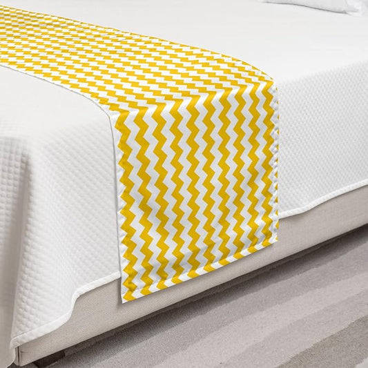 Lunarable Mustard Bed Runner, Zigzag Pattern Chevron Criss-Crossed Triangle Arrow Style Lines Geometric, Decorative Accent Bedding Scarf for Hotels Homes and Guestrooms, Twin, Yellow