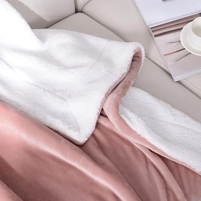SOCHOW Sherpa Fleece Throw Blanket, Double-Sided Super Soft Luxurious Plush Blanket Twin Size 60 inchx80 inch, Dusty Pink,