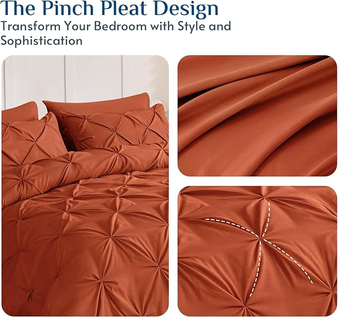 JOLLYVOGUE King Size Comforter Set 7 Pieces - Bed in a Bag King for All Season, Pintuck Bedding Comforter Sets with Comforter, Flat Sheet, Fitted Sheet and Pillowcases & Shams, Burnt Orange