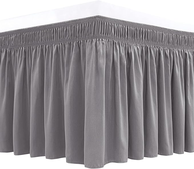 Biscaynebay Wrap Around Bed Skirts for Queen Beds 17" Drop, Silver Grey Elastic Dust Ruffles Easy Fit Wrinkle & Fade Resistant Silky Luxurious Fabric Solid Machine Washable