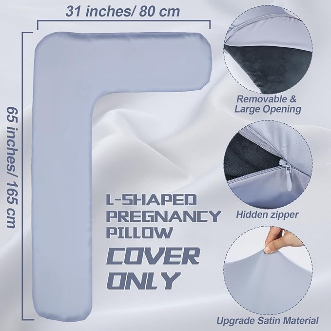 Silky Satin Pregnancy Pillow Cover, Only Pillowcase, L Shaped Snuggle Maternity Body Pillowcase for Cooling Skin Hair Full Body Pillow Cover with Hidden Zip for Side Sleeper