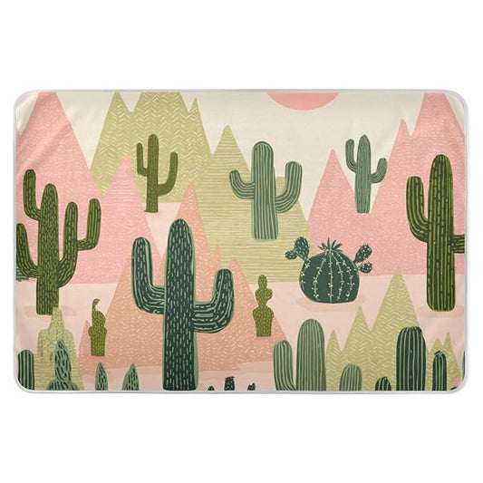 Waterproof Bed Pad Reusable Changing Pad Toddler Mattress Protector Large Pee Pad Baby Diaper Pad Soft Washable Liner Boho Cacti Mountains Sun