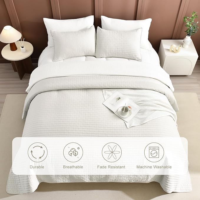Lady Ann Wheat Queen Quilt Set, 3 Piece Queen Size Bedspreads 102" x 118" for Bed, Lightweight & Soft Farmhouse Large Coverlet All Season Quilted Bedding Sets