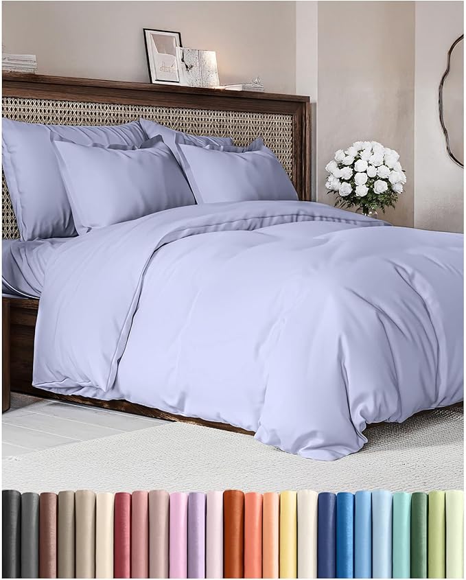 Duvet Cover Queen Size - Extra Soft Queen Size Duvet Cover - Lightweight & Breathable - Easy Care & Fade Free with Zipper Closures and Ties - 90" x 90" Inches - (Lavender) Comforter Not Included