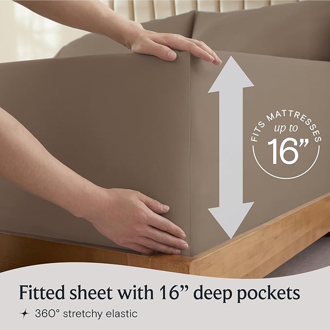 LuxClub 4 PC Full Sheet Set, Breathable Luxury Bed Sheets, Deep Pockets 18" Wrinkle Free Cooling Bed Sheets Machine Washable Hotel Bedding Silky Soft - Dark Khaki Full