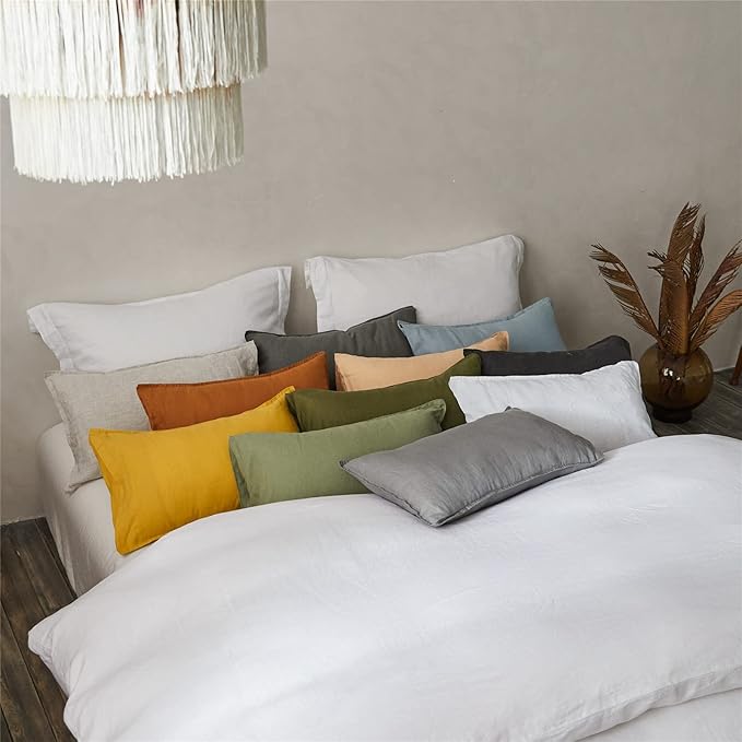 Simple&Opulence 100% Linen Lumbar Pillow Cover 12 x 20 Inches Set of 2 Rectangular Decorative Throw Cushion Cover for Couch Sofa Bed Living Room Office Soft Breathable Farmhouse - Linen