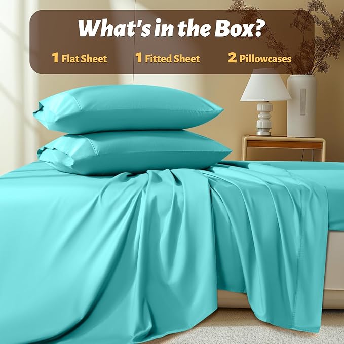 Shilucheng 100% Egyptian Cotton Queen Size Sheets Set - 1000 Thread Count，Luxury Cotton Bed Sheets，Breathable & Cooling Bedding and Pillow Cases, 16 Inch Deep Pocket - 4 Piece (Seafoam, Queen)
