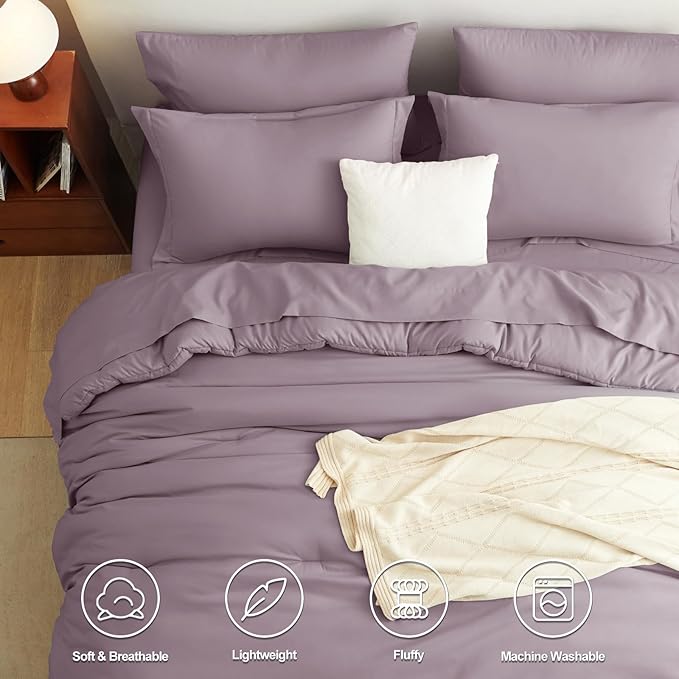 CozyLux King Size Comforter Set Dusty Purple, 7 Pieces Bed in a Bag King Comforter Set with Sheets, Bedding Set with Down Alternative Comforter, Fitted Sheet, Flat Sheet, Pillow Shams and Pillowcases
