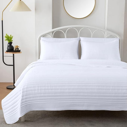 Market & Place Quilt Set Twin Size White | Lightweight Ultra Soft Microfiber Bedspread | 2 Piece Twin Coverlet for All Season | Parker Collection (Twin, White)