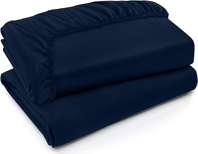 Utopia Bedding Fitted Sheet - Pack of 2 Bottom Sheets - Soft Brushed Microfiber - Deep Pockets, Shrinkage & Fade Resistant - Easy Care (Full, Navy)