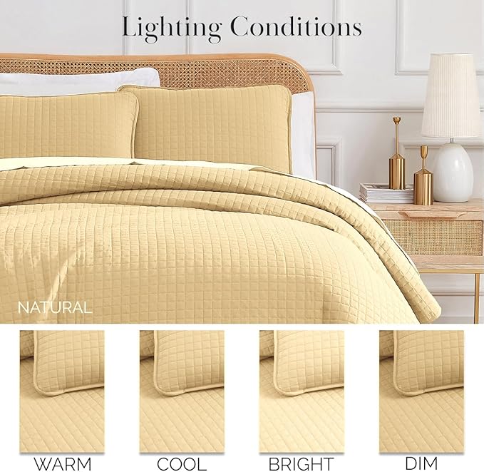 Southshore Fine Living, Inc. King Quilt Bedding Set, Soft, Lightweight Quilt, King Size Coverlet, Stain & Pet Hair Resistant Bedding, Standard or California Size with 2 Pillow Shams, Gold
