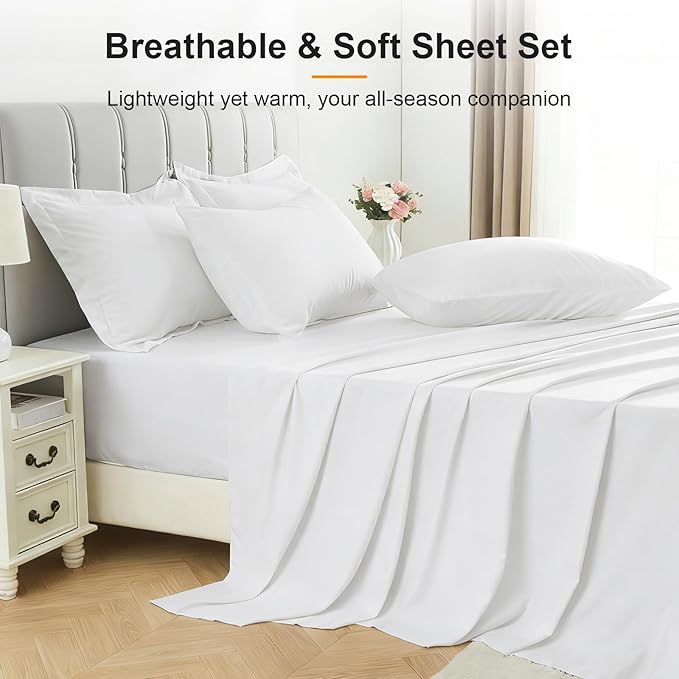 Oversized King Comforter Set 7 Pieces - Ultra-Soft Bed in a Bag, Cozy Luxury All Season Bedding Sets with Comforter, Flat Sheet, Fitted Sheet, 2 Pillow Shams & 2 Pillowcases, White