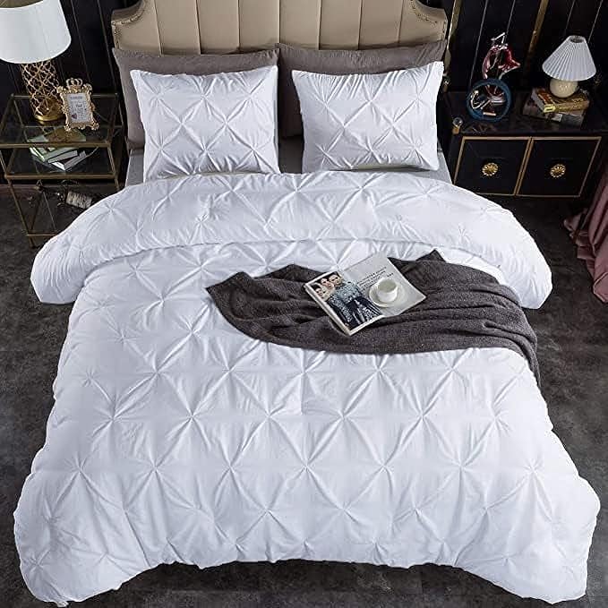 Luxury Pinch Pleat Twin Size 1-Piece Duvet Cover – 800 Thread Count Pima Cotton, Heavyweight Fabric, Ultra Soft & Durable (White)