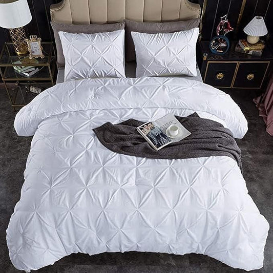 Luxury Pinch Pleat Twin Size 1-Piece Duvet Cover – 800 Thread Count Pima Cotton, Heavyweight Fabric, Ultra Soft & Durable (White)