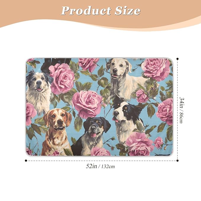 Waterproof Bed Pad Reusable Changing Pad Toddler Mattress Protector Large Pee Pad Baby Diaper Pad Soft Washable Liner Blue Dog and Rose