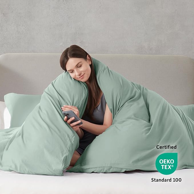 Nestl Sage Green Duvet Cover Full Size - Soft Prewashed Full Size Duvet Cover Set, 3 Piece, with Zipper Closure, 1 Duvet Cover 80x90 inches and 2 Pillow Shams