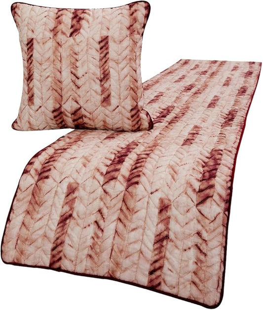 The HomeCentric King/Queen/Twin Maroon & Ivory Designer CA King 86"x18" Bed Runner Without Pillow Cover, Tie & Dye, Beaded & Quilted Bed Scarf on Cotton Fabric - Tie Dye Love