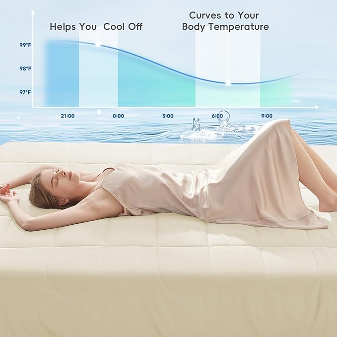 HYLEORY Cooling Comforter Queen Size - Summer Cooling Blanket for Hot Sleepers/Night Sweats, Double-Sided Cold Touch Silky Ice Comforters, Breathable Lightweight Beddings, Cool Cream, 90"x90"