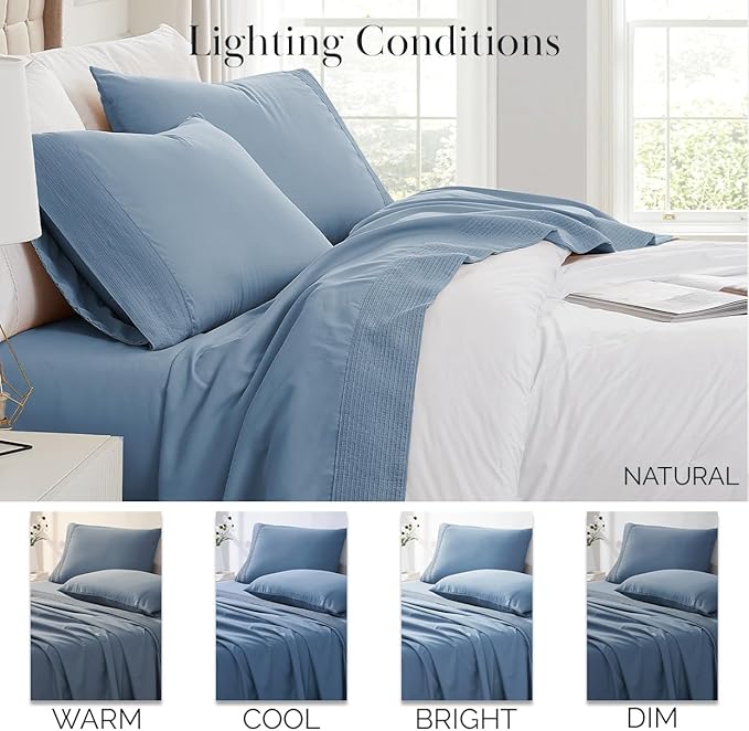 Southshore Fine Living, Inc. Deep Pocket Split King Sheet Set with 21" Deep King Fitted Sheet, 2 King Size Pillow Cases | Hotel Luxury Quality | Easy Care No-Shrink Microfiber Sheets | Coronet Blue