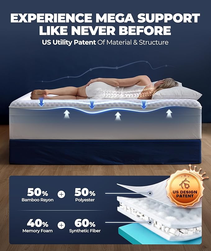 5 Inch Mega Support Memory Foam Mattress Topper for Pressure Relief, Dual Layer 2.5" Pillow Top Mattress Topper Plus 2.5" Cooling Gel Infused Memory Foam Mattress Pad (California King)