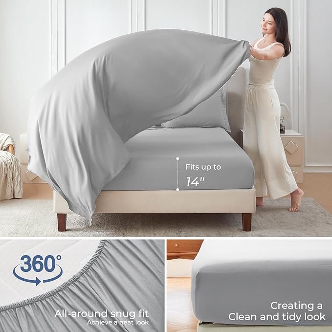 Sasttie King Size Comforter Set, 7 Pieces Bed in a Bag King, Complete Bedding Set Includes Comforter, Flat Sheet, Fitted Sheet, Pillowcases and Pillow Shams, Light Grey