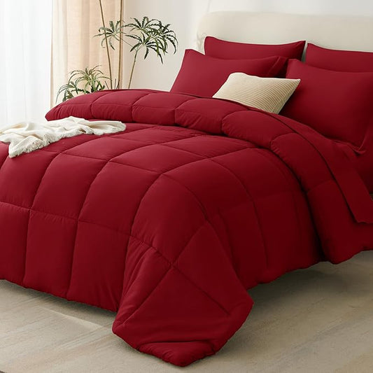 CozyLux Full Size Comforter Sets Dark Red - 7 Pieces Bed in a Bag Full, Oeko-Tex Certified Bed Set, All Season Soft Bedding Set with Down Alternative Comforter, Sheets, Pillowcases & Pillow Shams