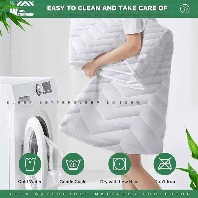 Unilibra Twin XL Size Waterproof Mattress Pad Rayon Made from Bamboo, Quilted Breathable Mattress Protector, 6''-19'' Deep Pocket Fitted Mattress Cover White
