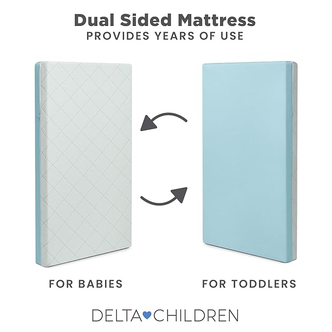 Delta Children Starlit Sky 2-Stage Crib and Toddler Mattress for Infants & Toddlers - Removable Machine Washable Mattress Cover - Waterproof - GREENGUARD Gold - Made in USA, Blue