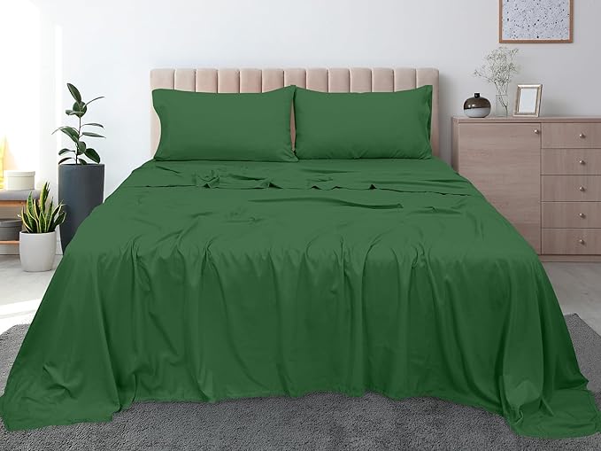 Royale Linens 300 Thread Count 100% Long Staple Combed Cotton Flat Sheet - Super Soft - Top Sheets - King Flat Sheet Sold Separately -Breathable, Cool & Crisp Percale Sheets Only (King, Hunter Green)