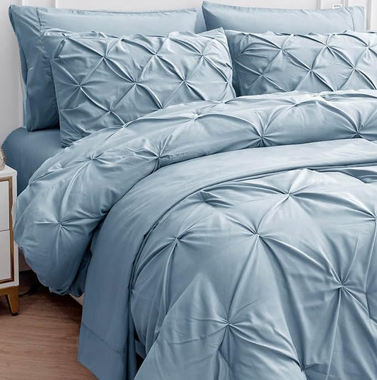 LANE LINEN Queen Bed Comforter Set 7 Piece - Microfiber All-Season Queen Size Bedding Comforter Set - Deep Pocket Fitted Sheets, Pillowcases & Shams - Soft Touch Extra Puffy Cozy Bedding - French Blue | Cozy sleep feel, Secure sheet fit, Breathable sof...